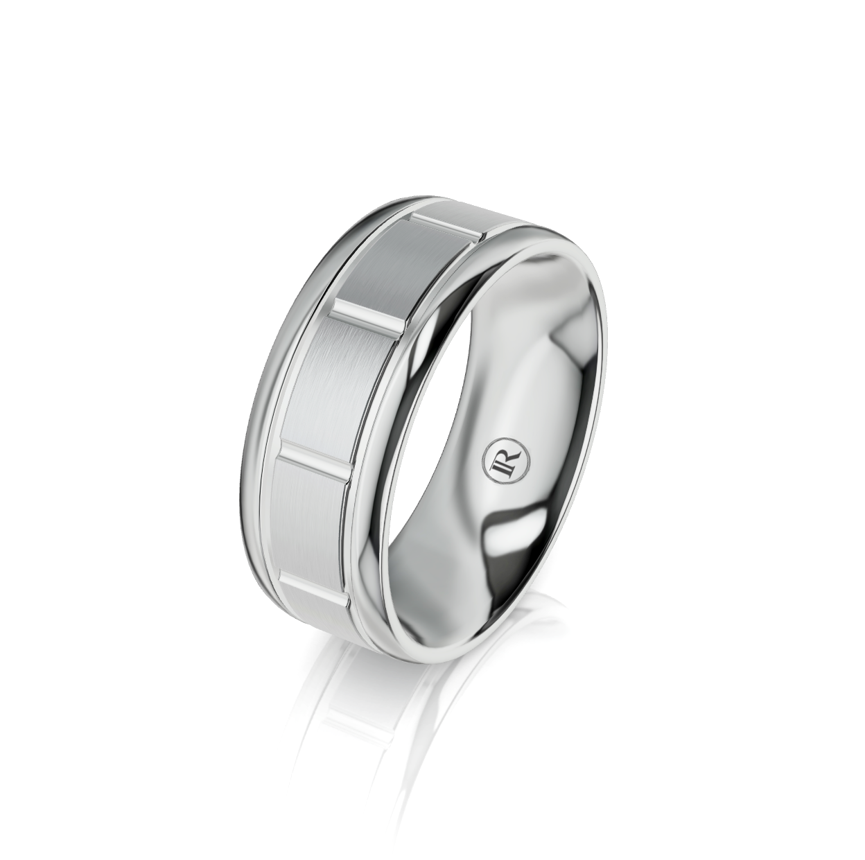 9ct White Gold Groove Detail Wedding Ring