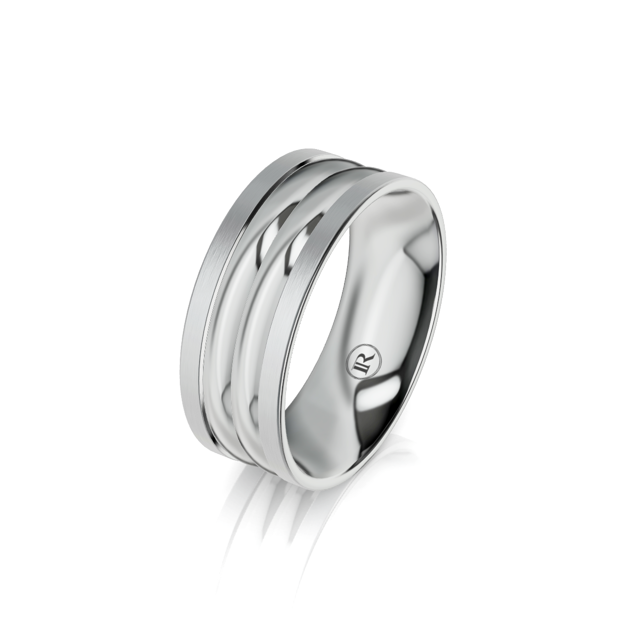 9ct White Gold Double Groove Detail Wedding Ring