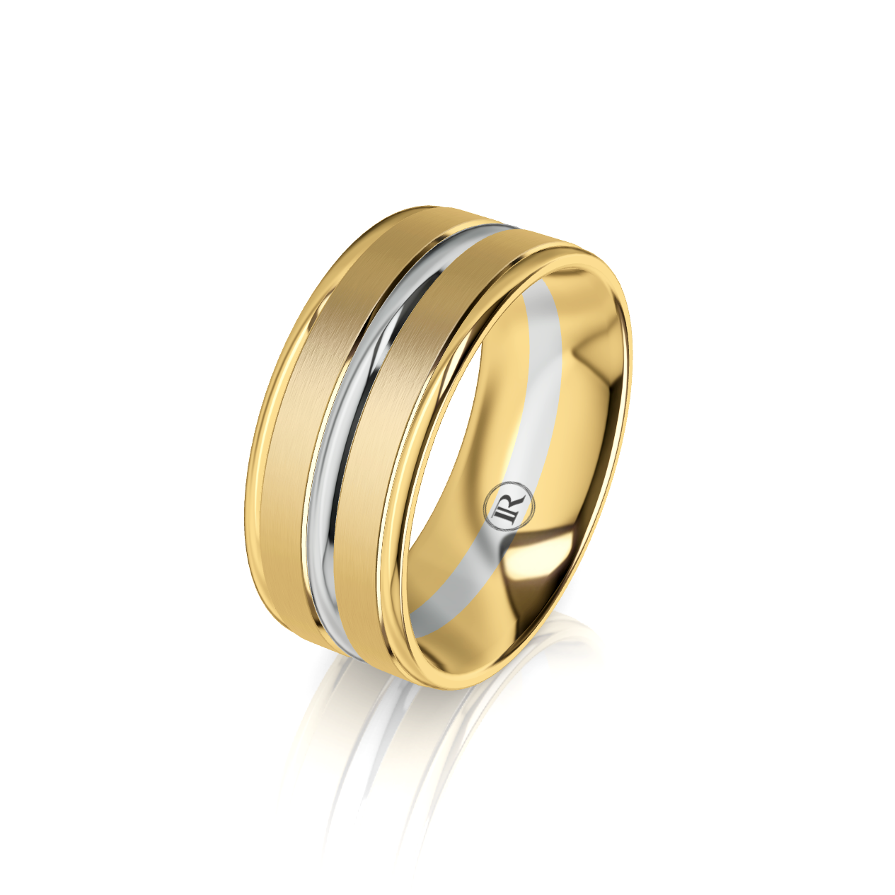 9ct Yellow and White Gold Groove Detail Wedding Ring