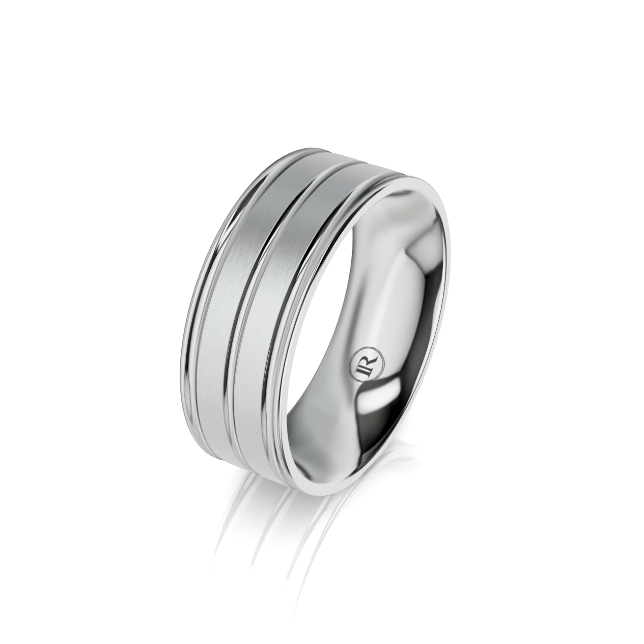 9ct White Gold Three Groove Detail Wedding Ring