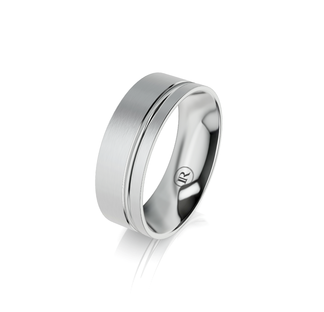 9ct White Gold Offset Groove Detail Wedding Ring