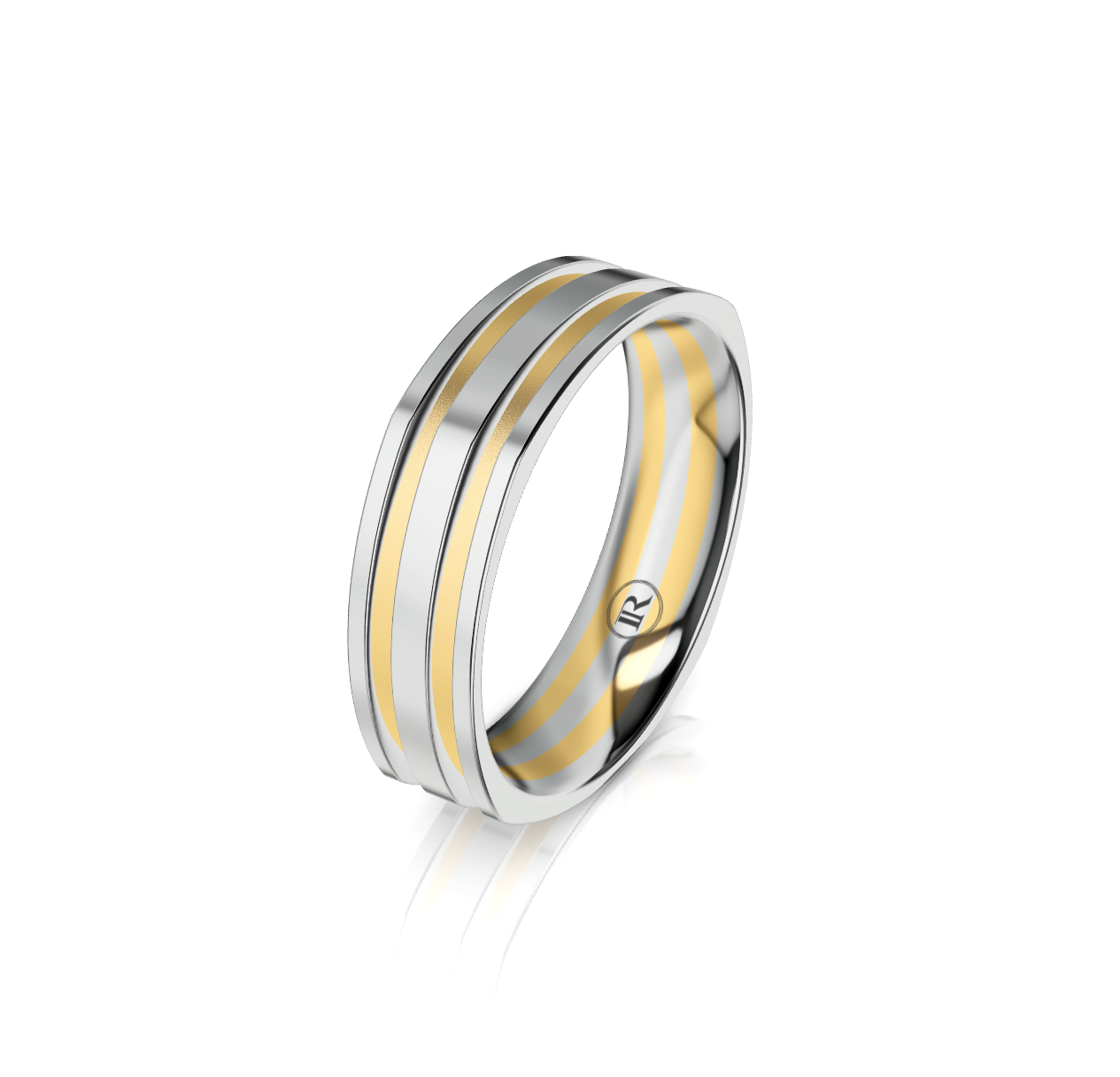 9ct White and Yellow Gold Double Groove Detail Wedding Ring