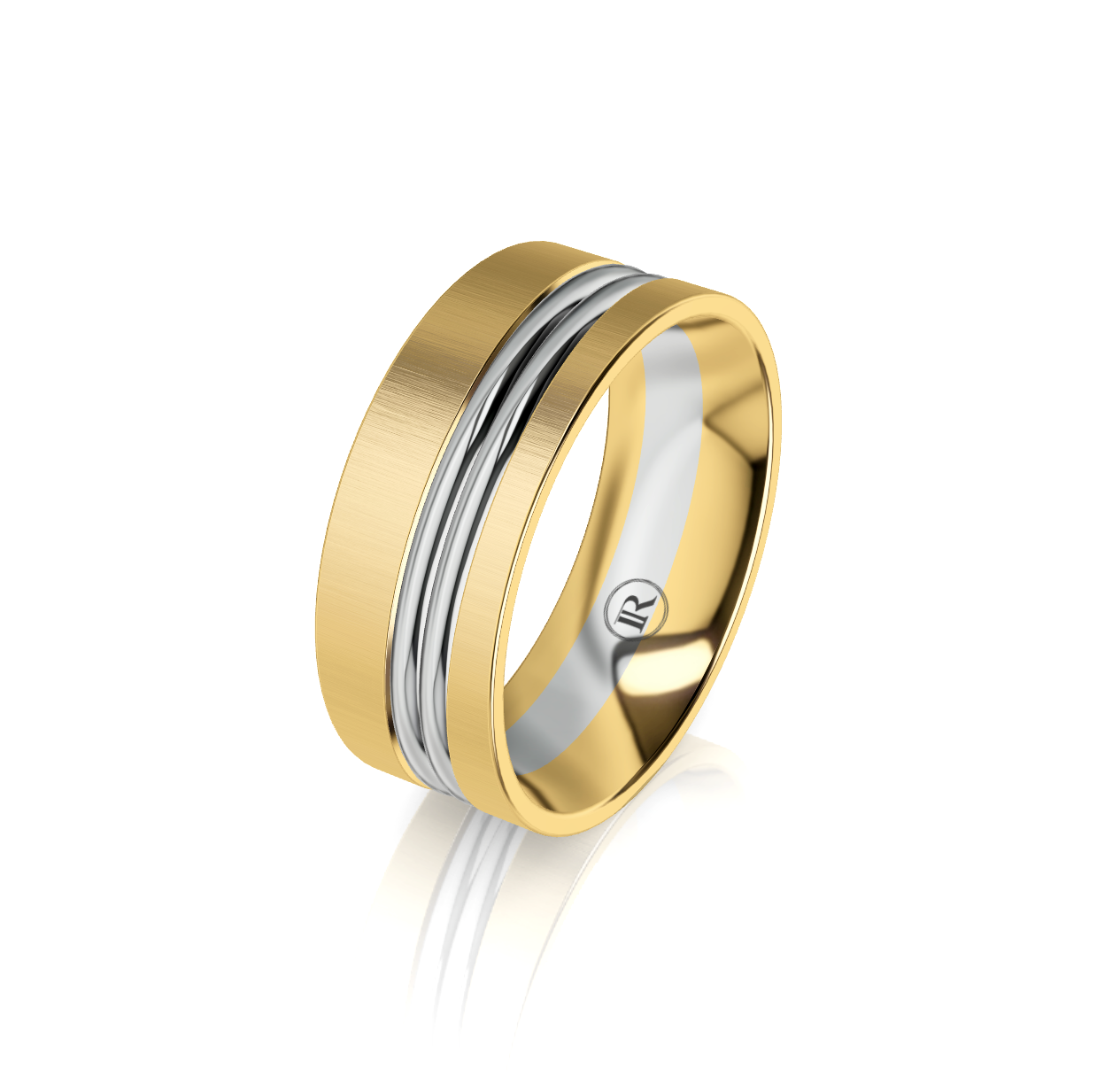 9ct Yellow and White Gold Double Offset Groove Detail Wedding Ring