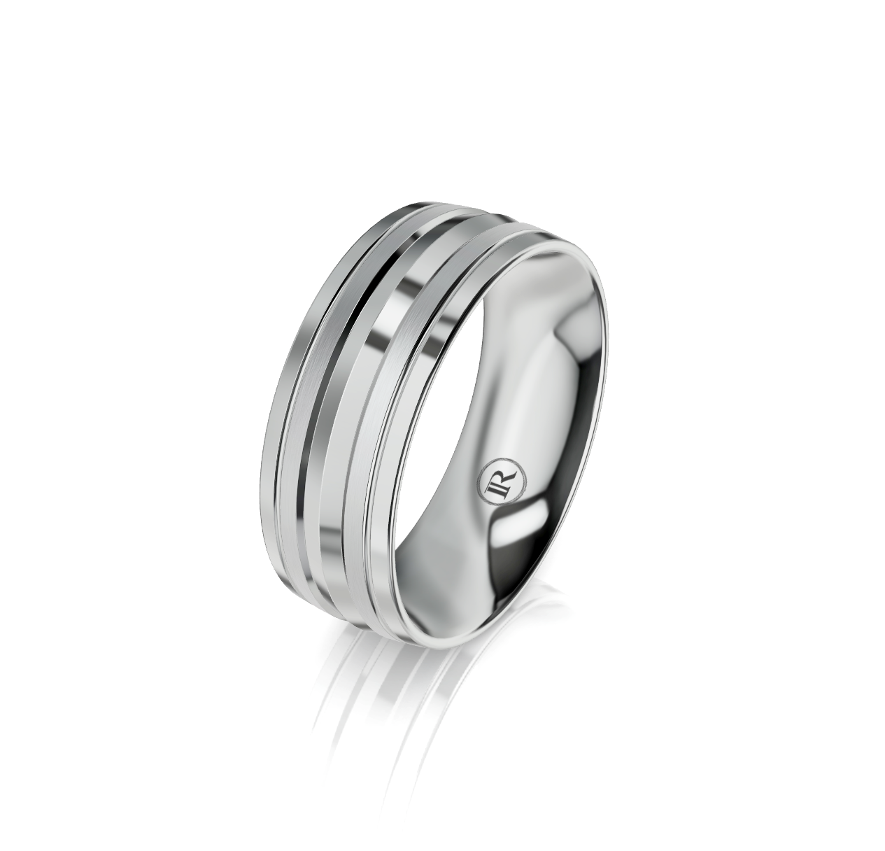 9ct White Gold Groove Detail Wedding Ring