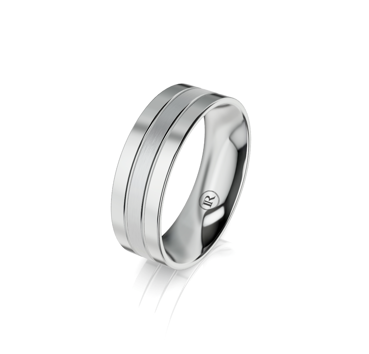 9ct White Gold Brushed Groove Detail Wedding Ring
