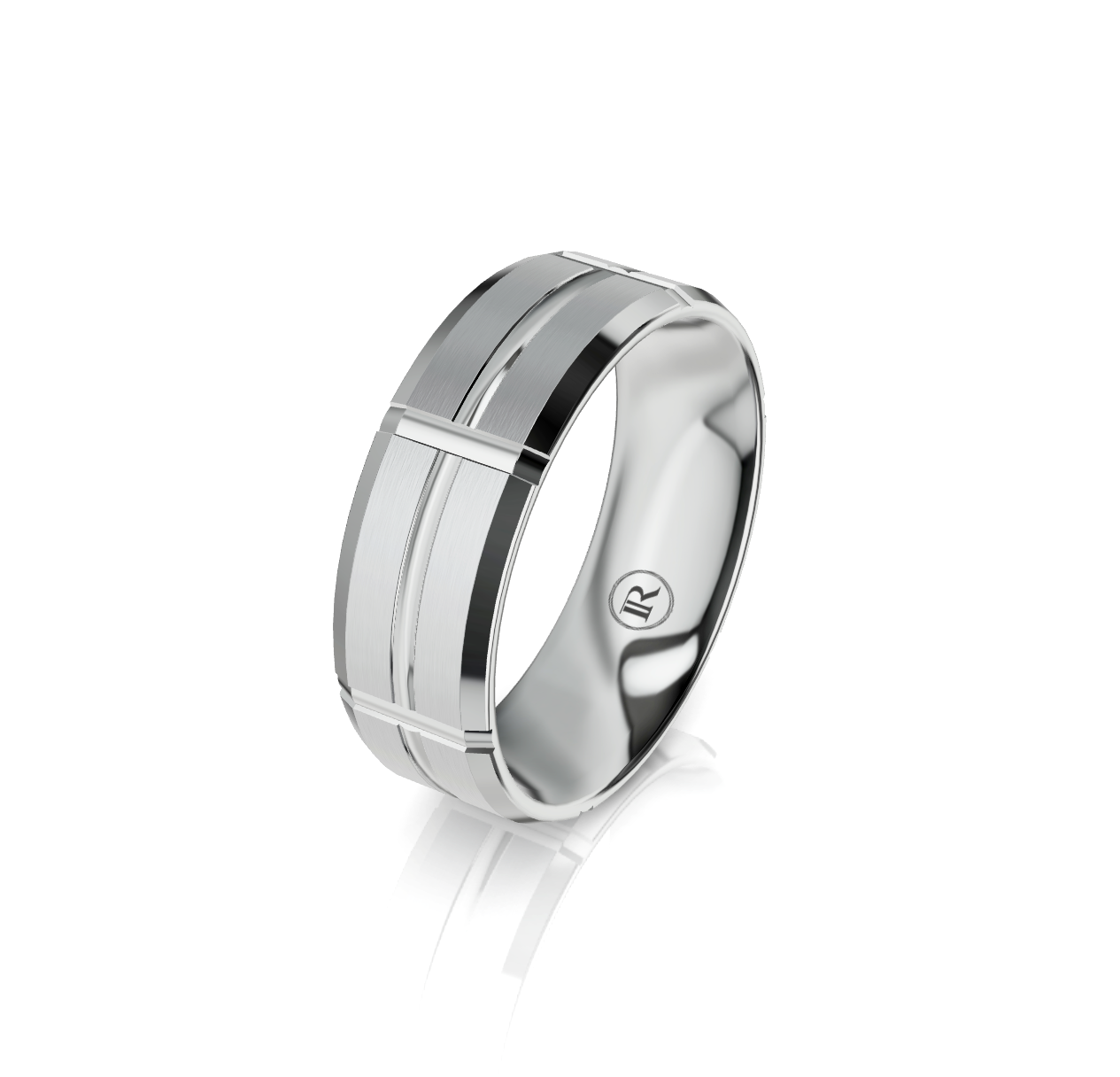 9ct White Gold Horizontal and Bevelled Groove Detail Wedding Ring