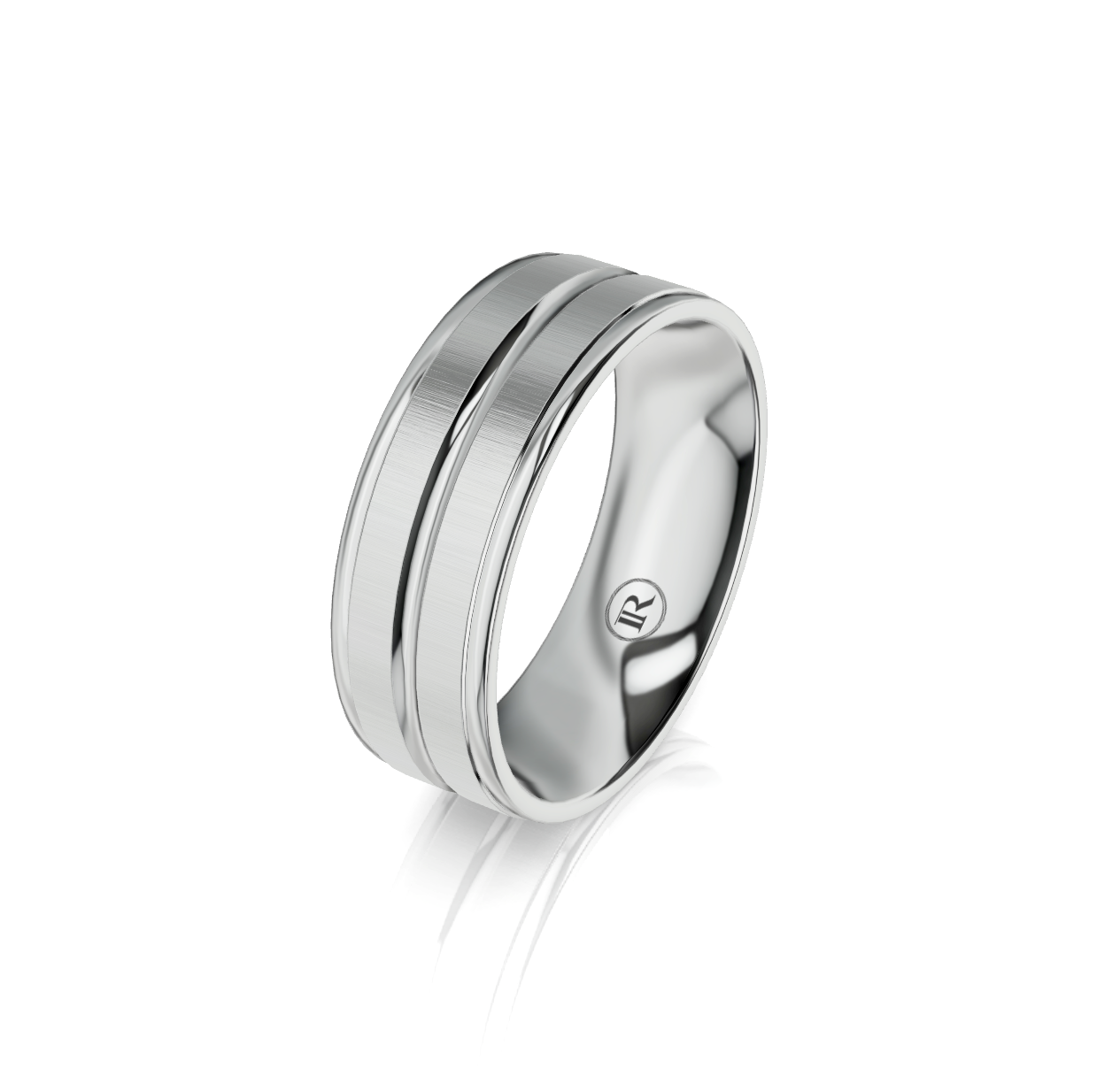 9ct White Gold Groove Detail Wedding Ring