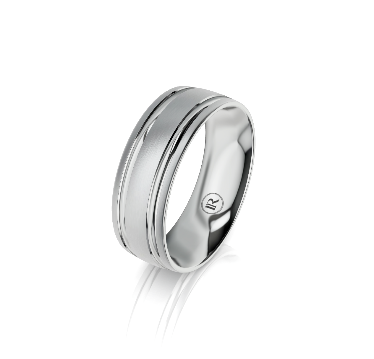 9ct White Gold Groove Detail Wedding Ring