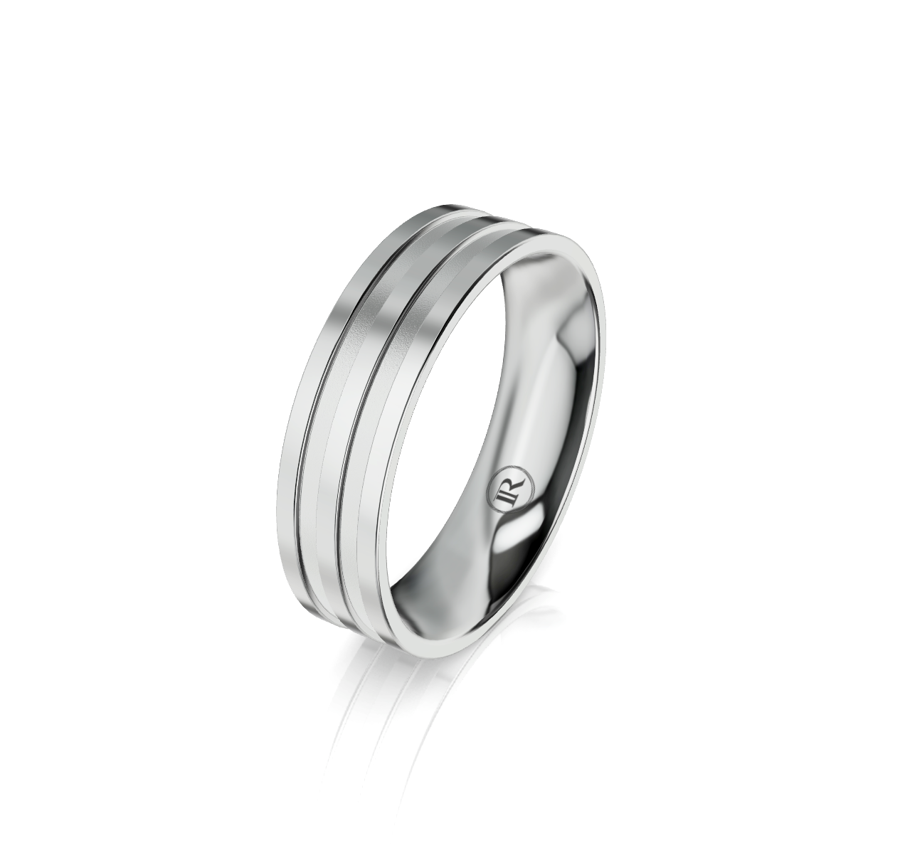 9ct White Gold Groove Detail Wedding Ring