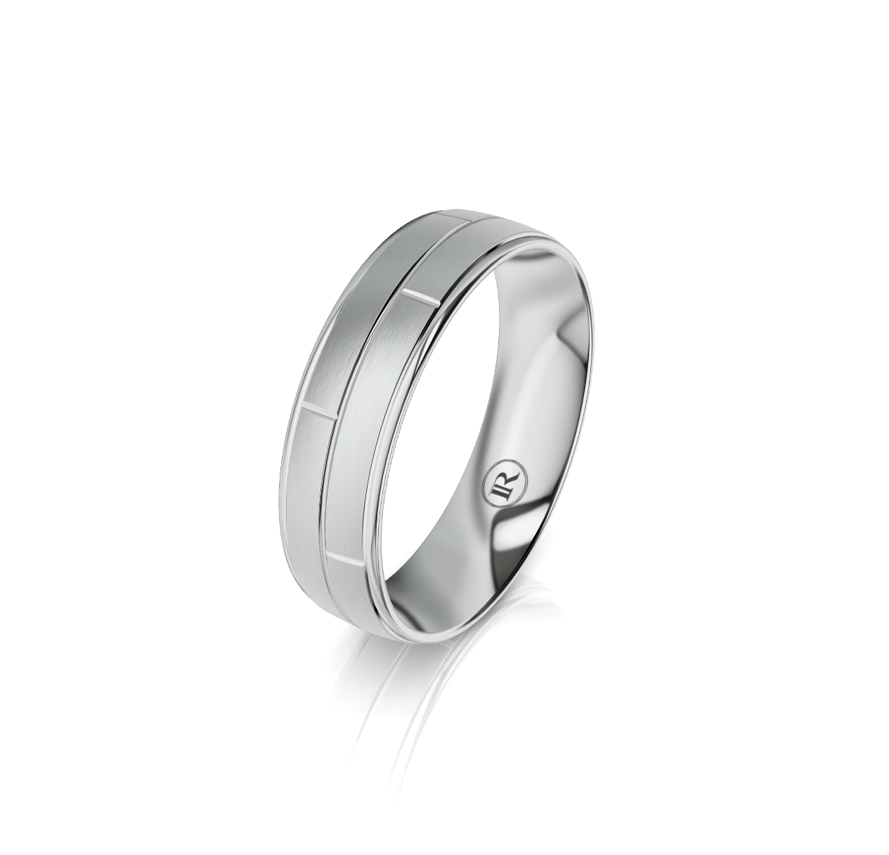 9ct White Gold Brick Detail Wedding Ring