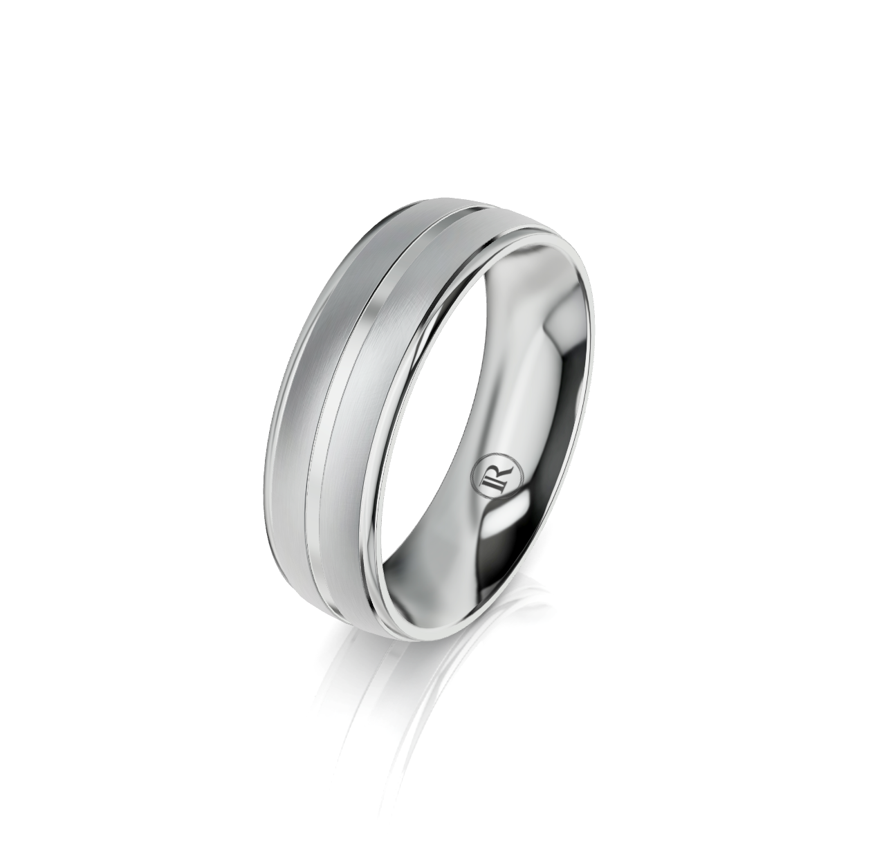 9ct White Gold Groove Detail Wedding Ring