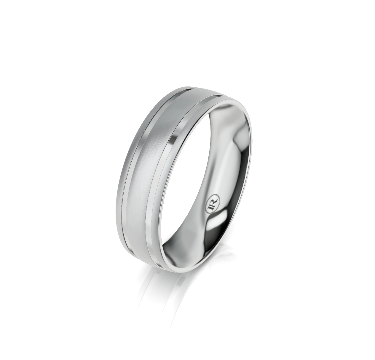 9ct White Gold Groove Detail Wedding Ring