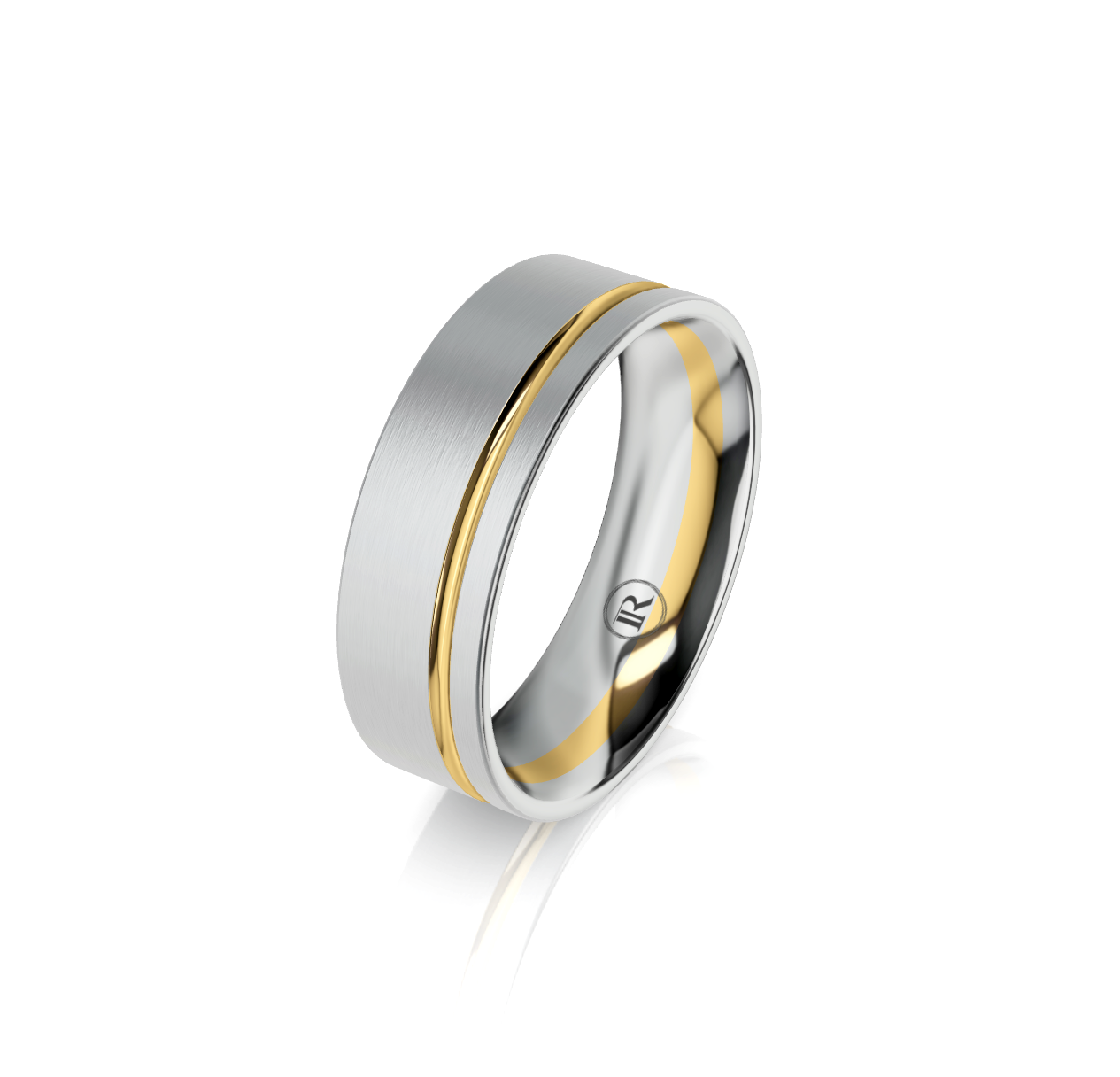 9ct White Yellow Gold Groove Detail Wedding Ring