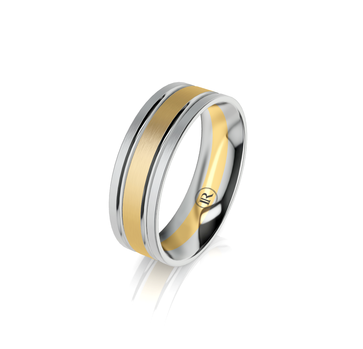 9ct White Yellow Gold Groove Detail Wedding Ring