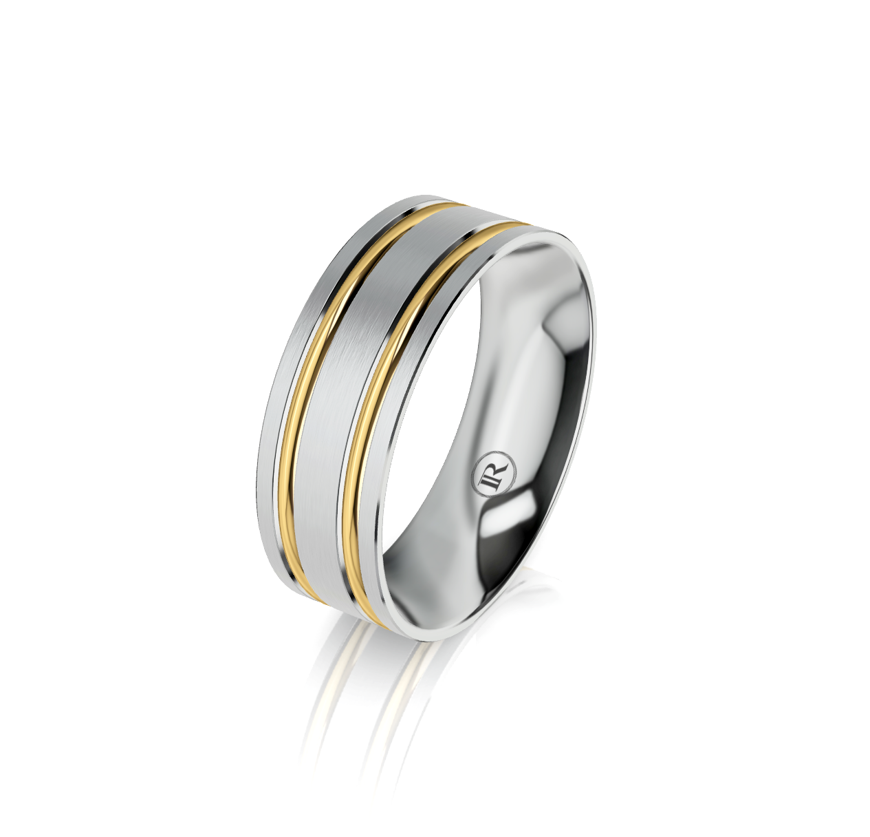 9ct White Yellow Gold Groove Detail Wedding Ring
