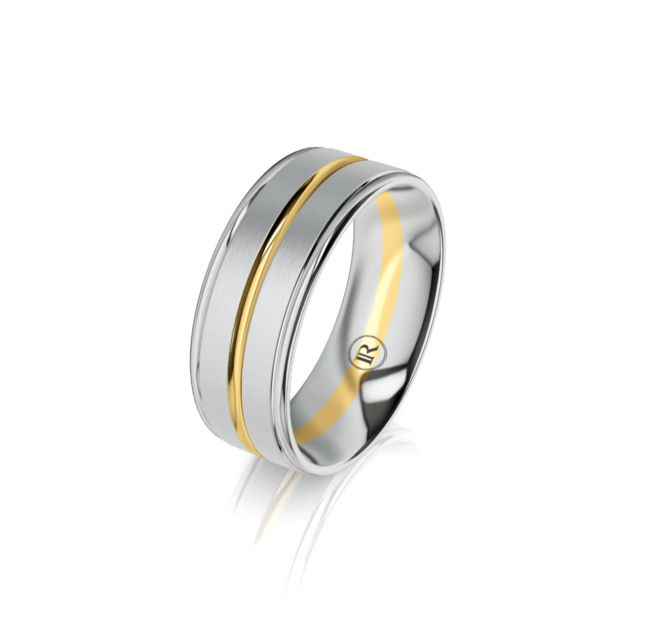 9ct White Yellow Gold Groove Detail Wedding Ring