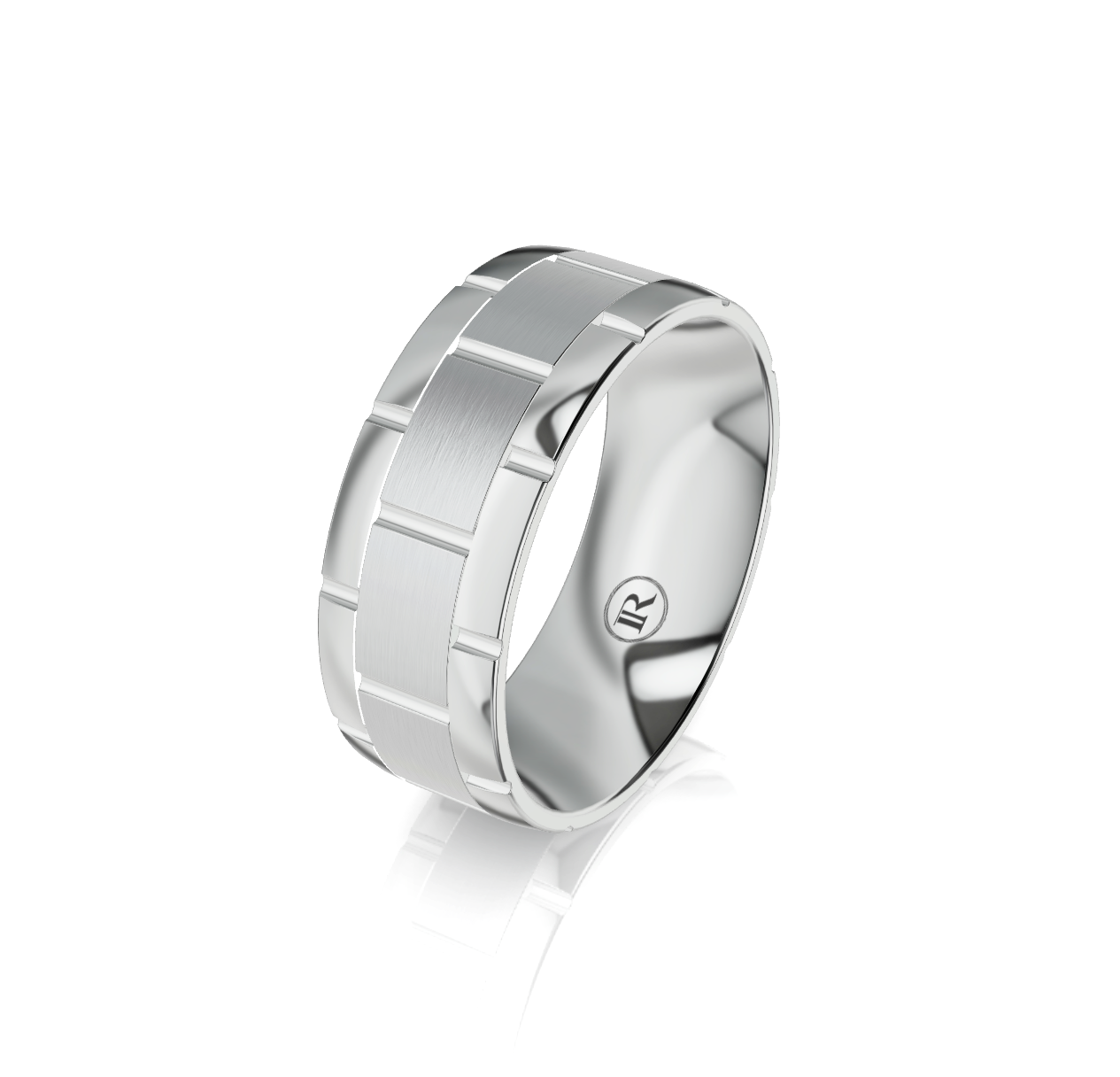 9ct White Gold Brick Detail Wedding Ring