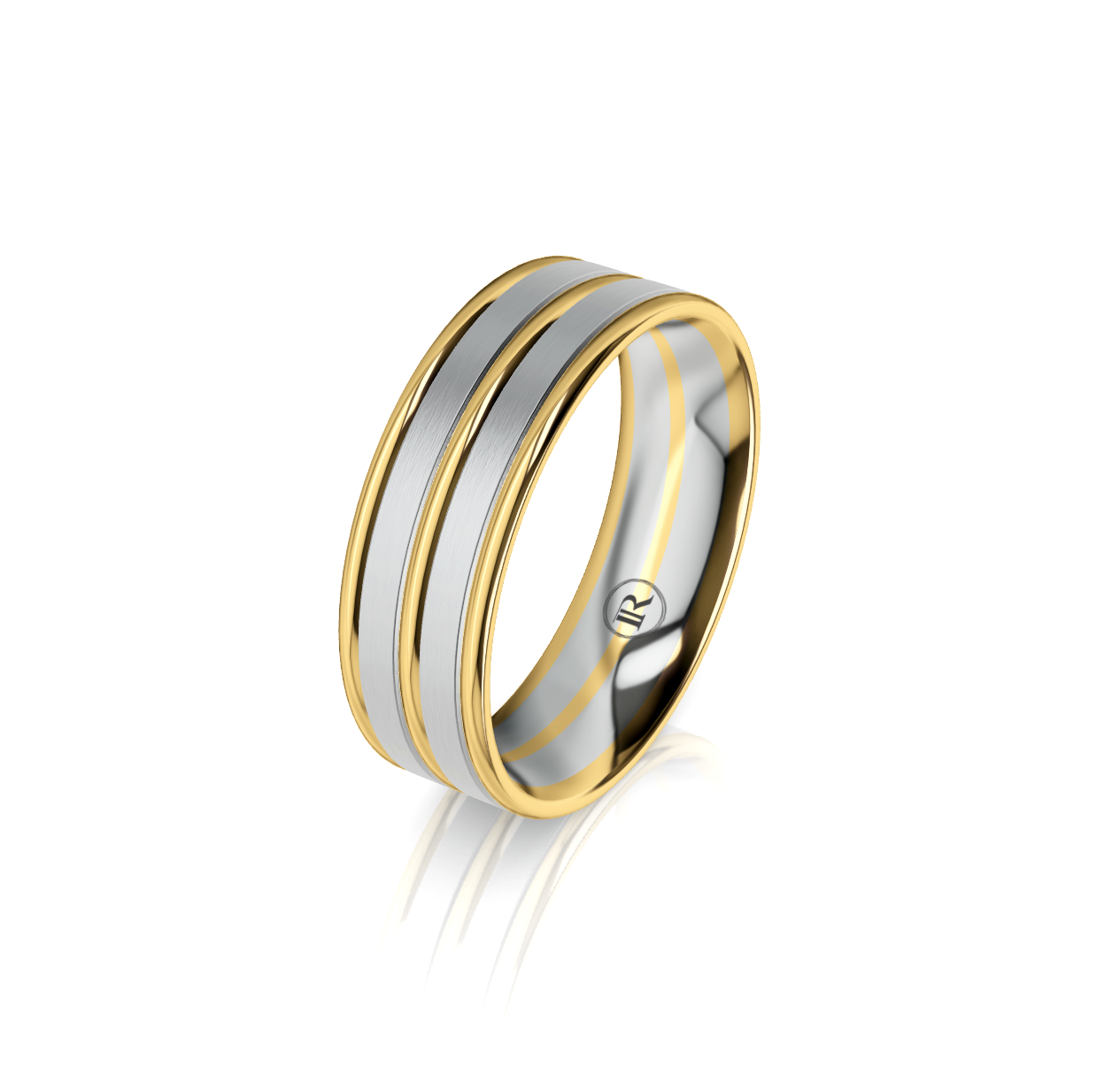 9ct White Yellow Gold Groove Detail Wedding Ring