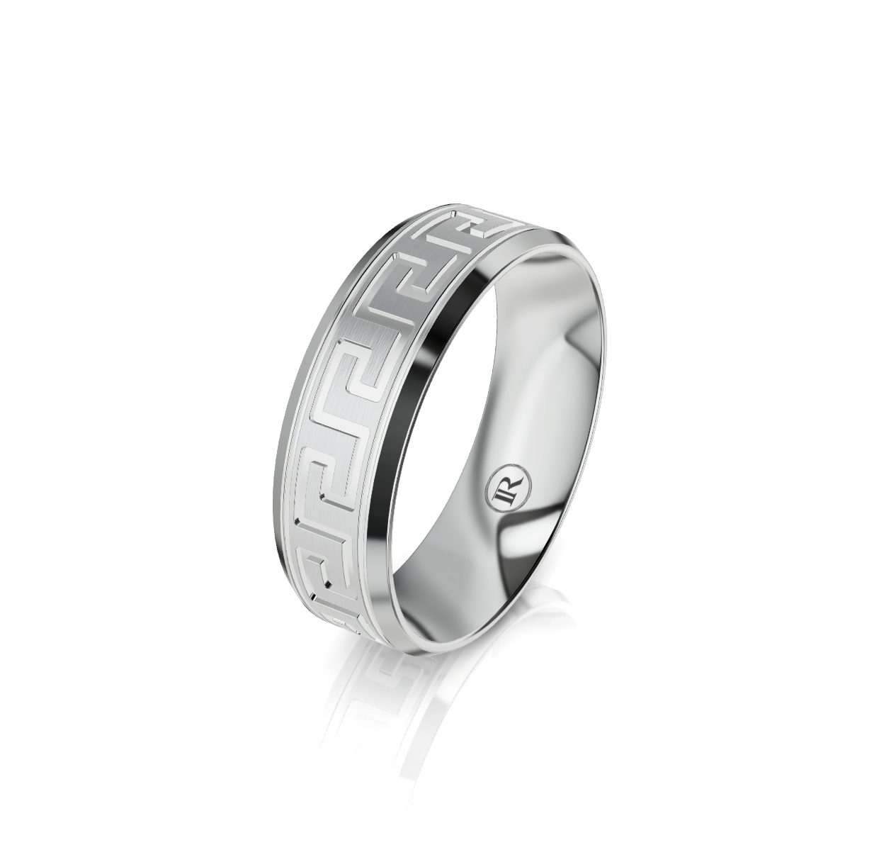 9ct White Gold Greek Key Wedding Ring