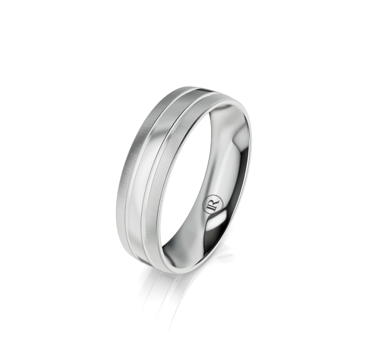 9ct White Gold Groove Detail Wedding Ring