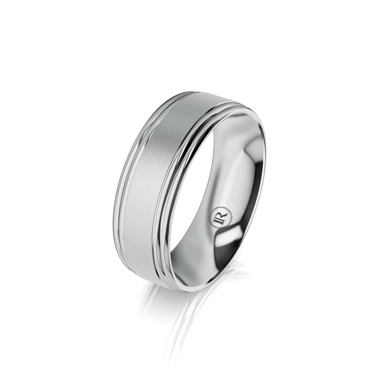 9ct White Gold Groove Detail Wedding Ring