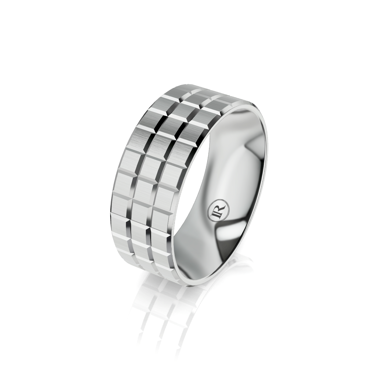 9ct White Gold Checked Wedding Ring