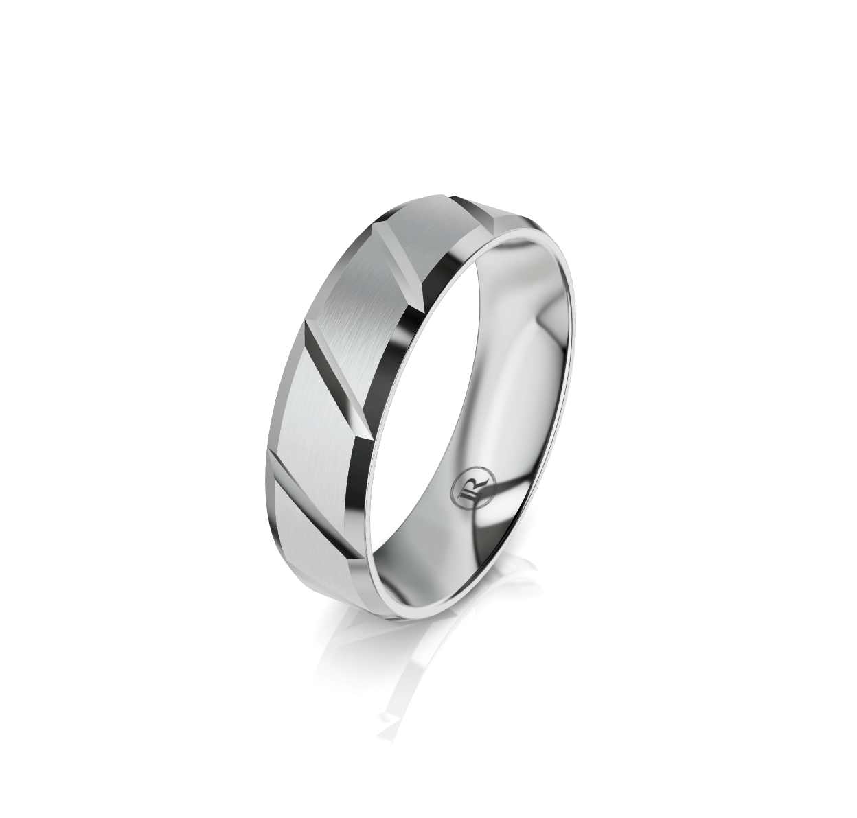 9ct White Gold Diagonal Groove Wedding Ring
