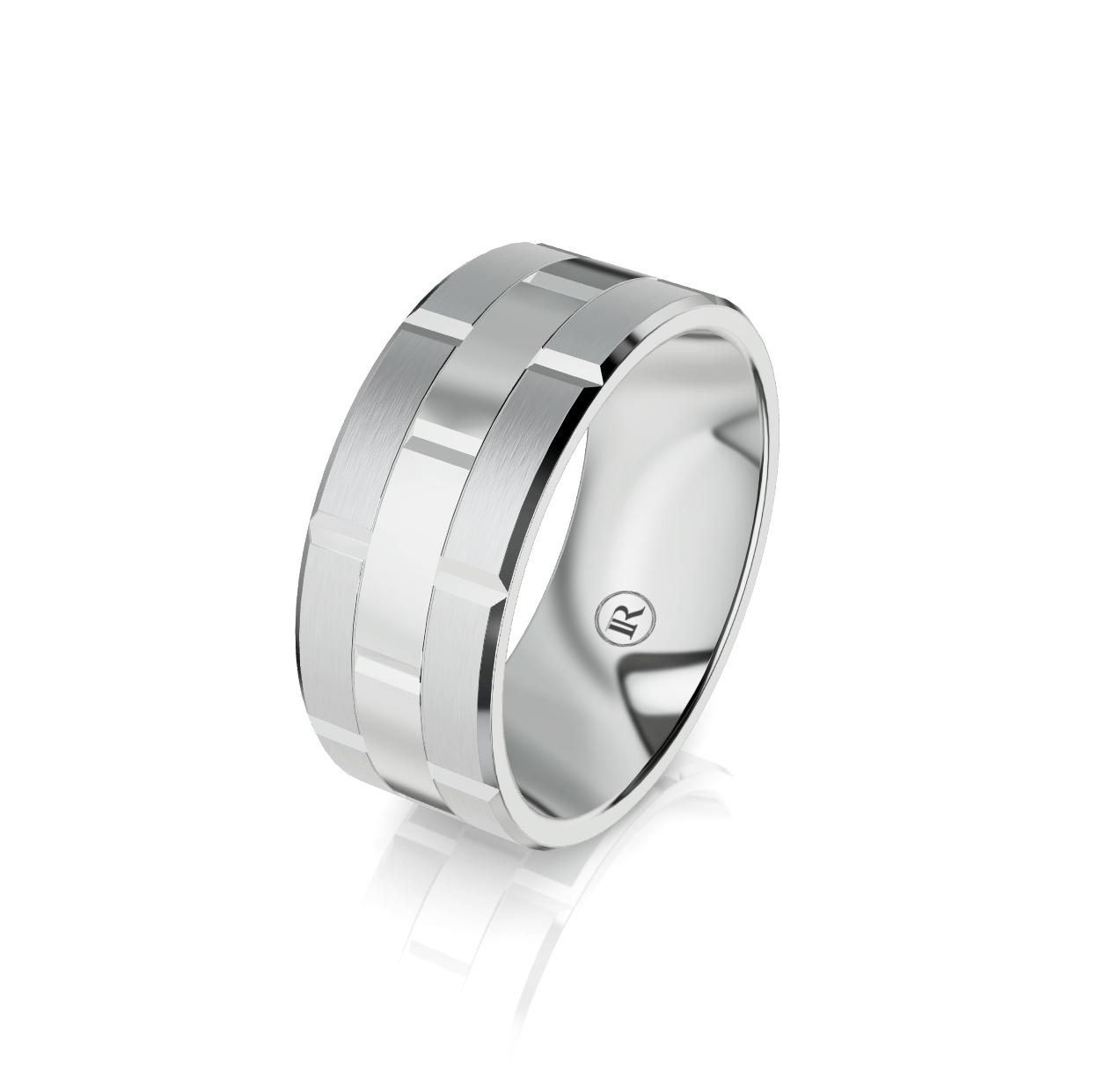 9ct White Gold Brick Detail Wedding Ring