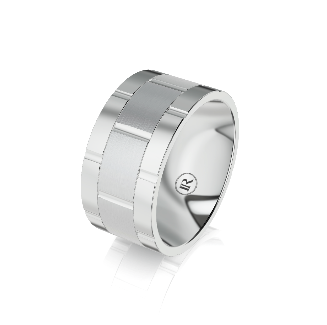 9ct White Gold Brick Detail Wedding Ring