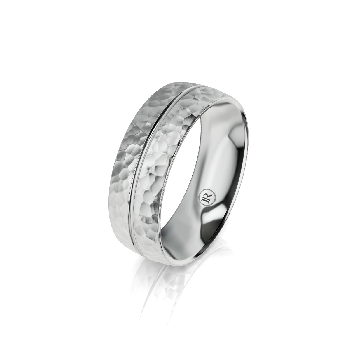 9ct White Gold Hammered Finish Wedding Ring