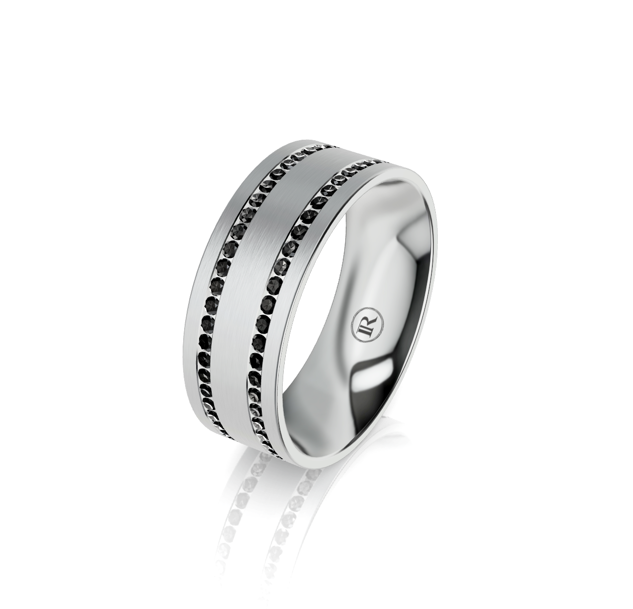9ct White Gold and Black Diamond Set Wedding Ring