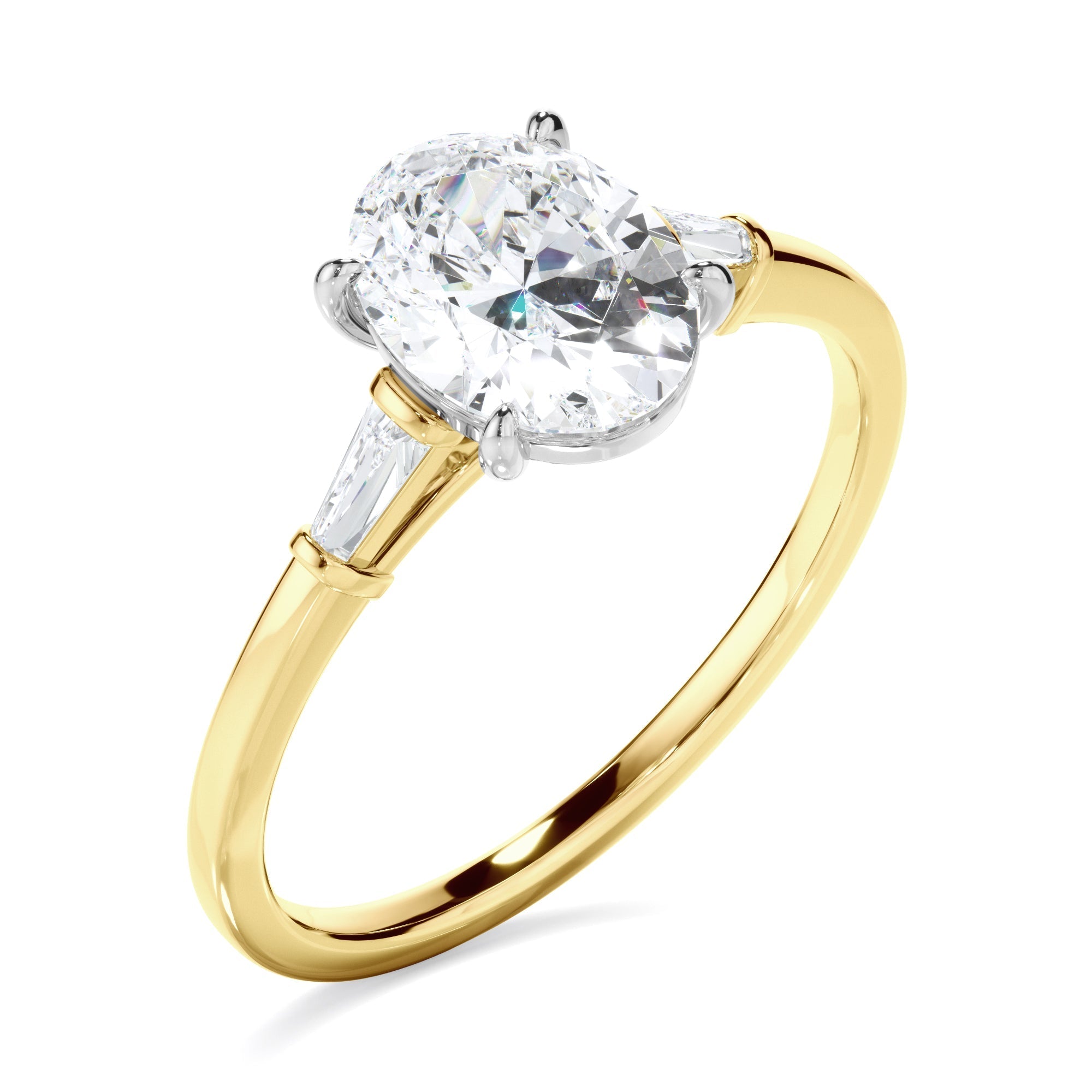 Oval Cut Diamond Engagement Ring With Baguette Sides