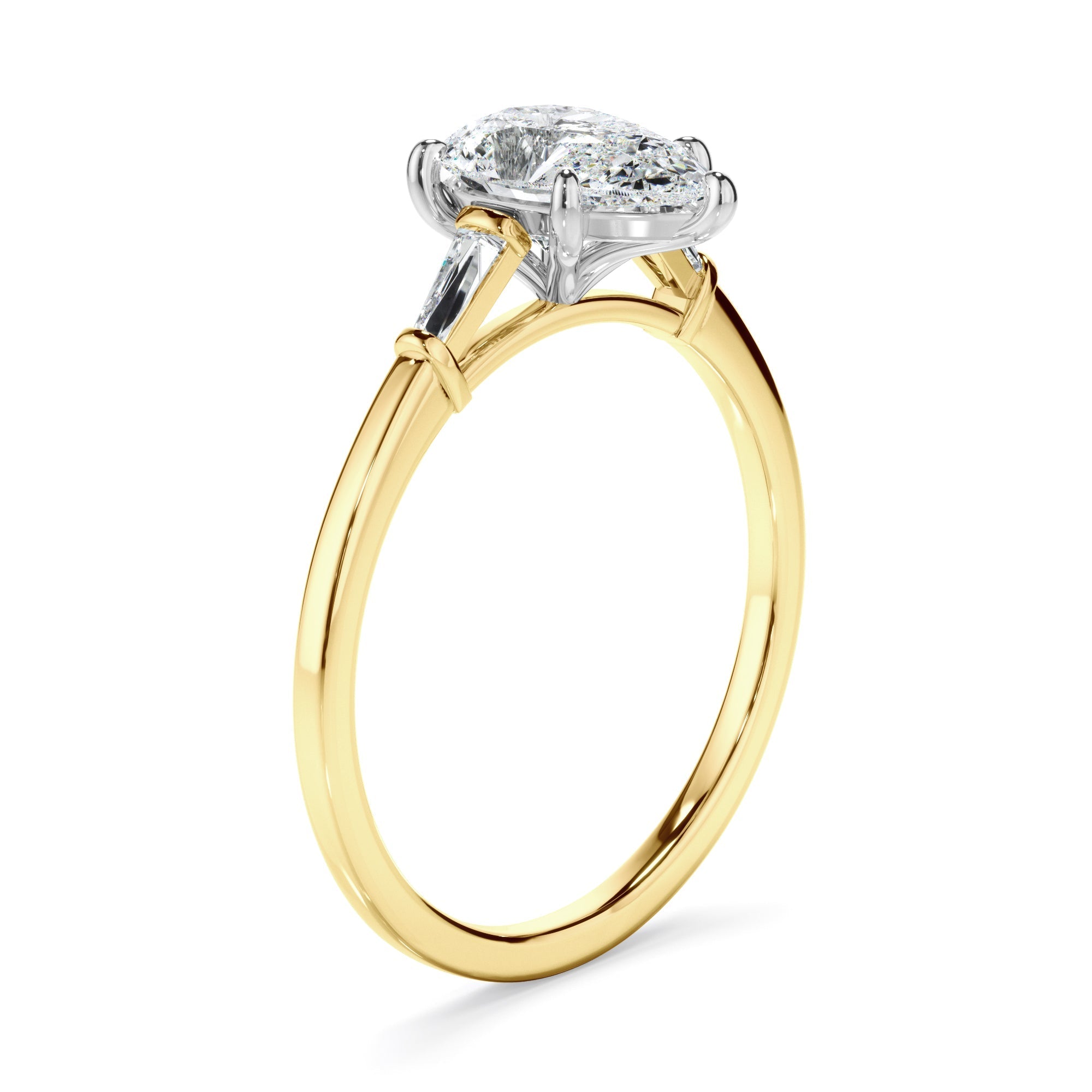 Pear Cut Diamond Engagement Ring With Baguette Sides