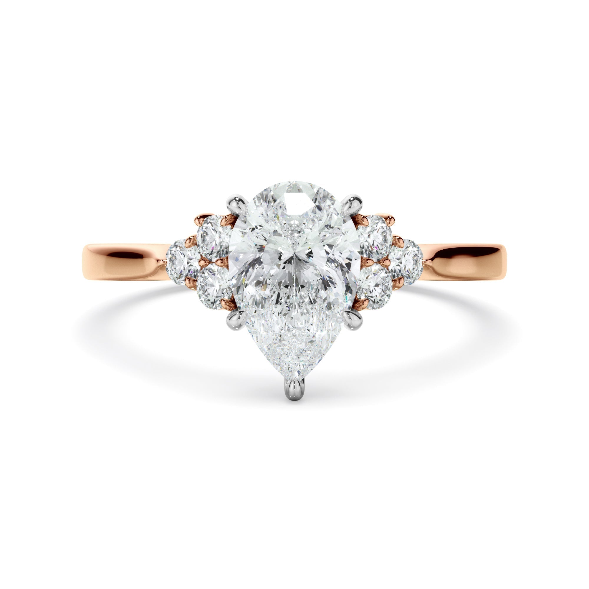 Pear Cut Diamond Engagement Ring With Diamond Cluster Sides