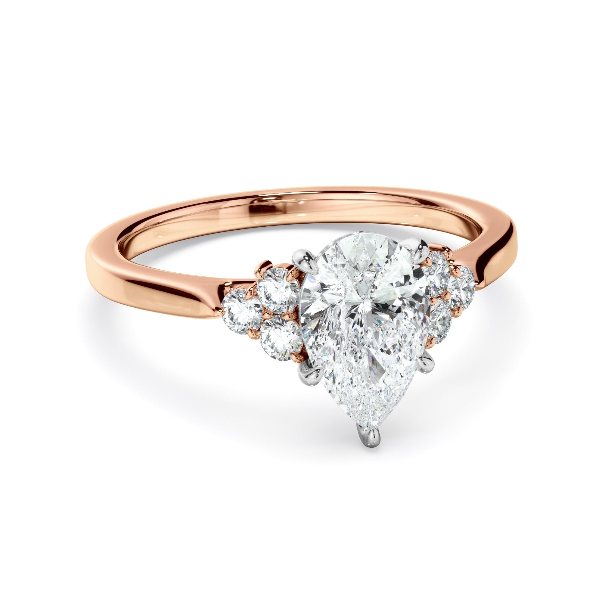 Pear Cut Diamond Engagement Ring With Diamond Cluster Sides