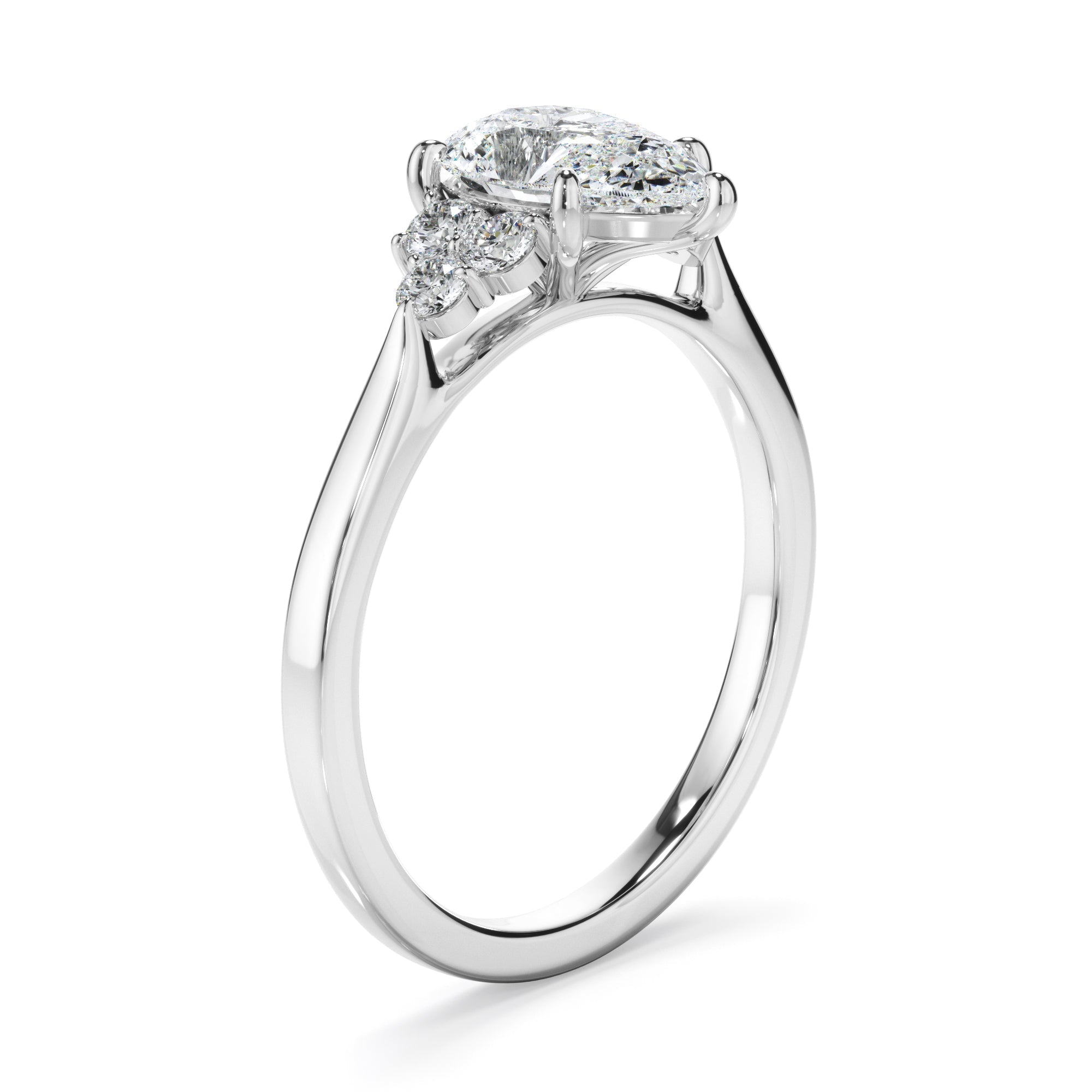 Pear Cut Diamond Engagement Ring With Diamond Cluster Sides