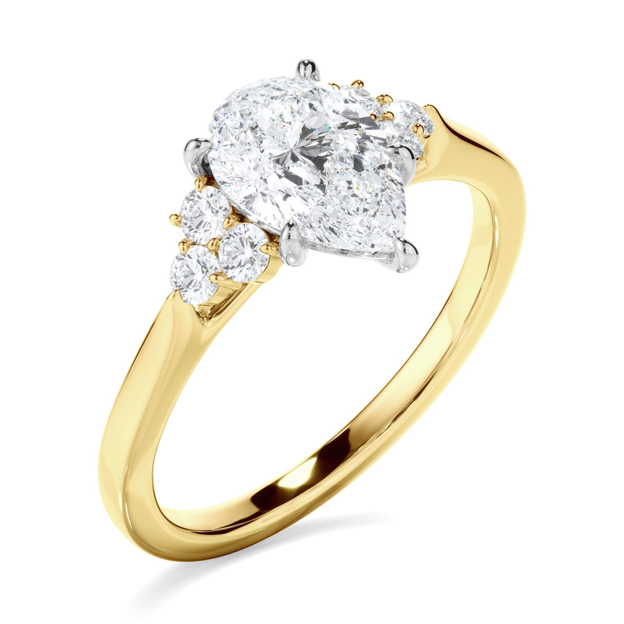 Pear Cut Diamond Engagement Ring With Diamond Cluster Sides