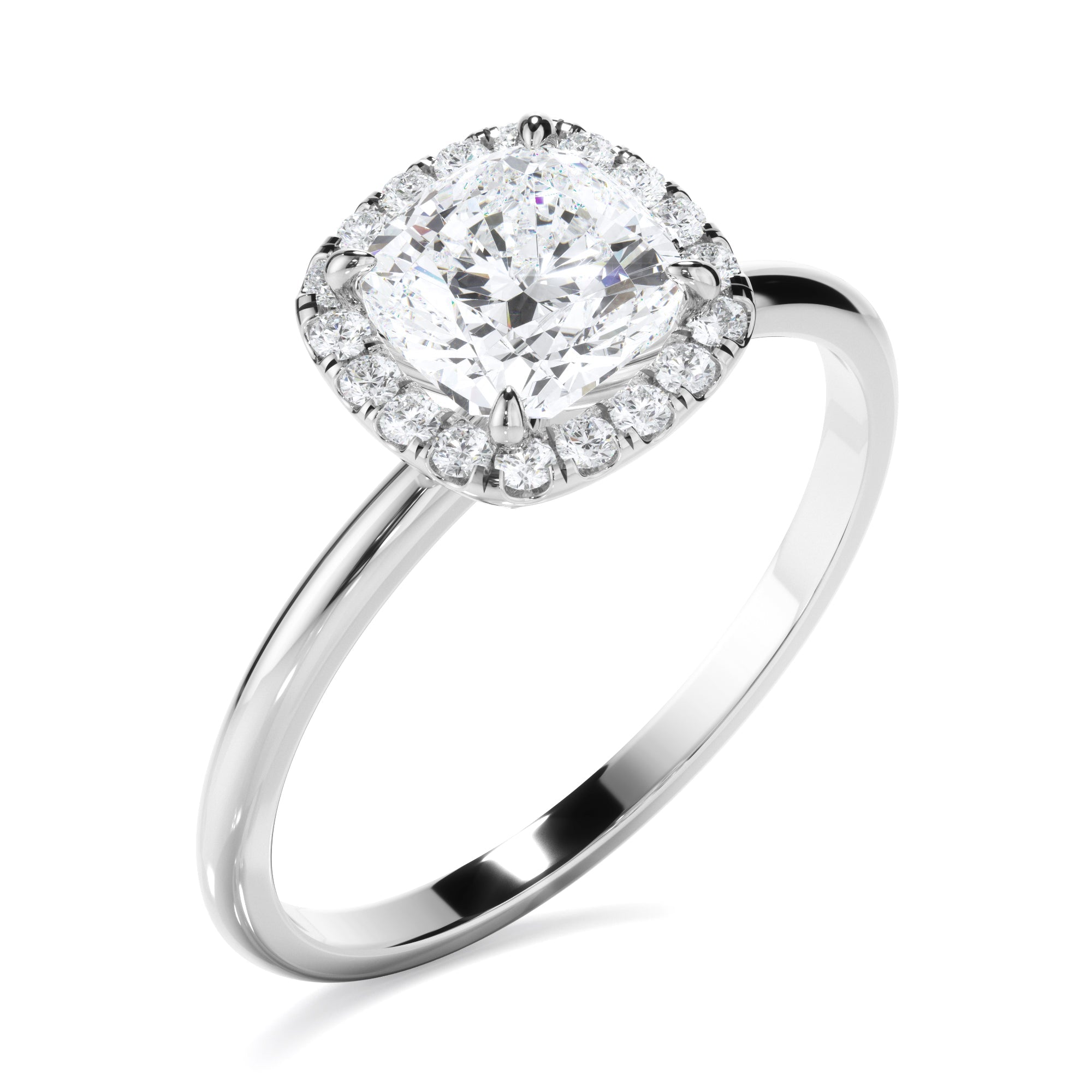 Cushion Cut Diamond Halo Engagement Ring