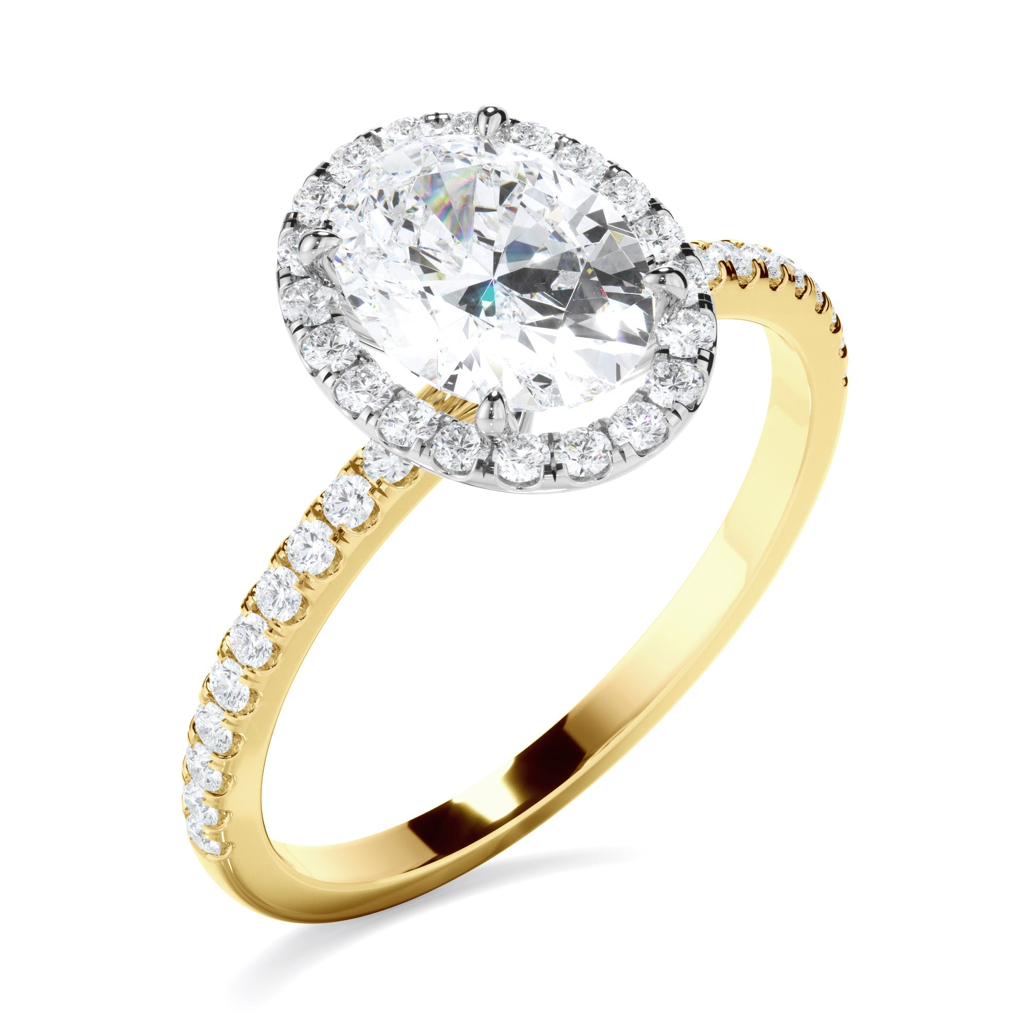 Oval Cut Diamond Halo Engagement Ring With Pave Band