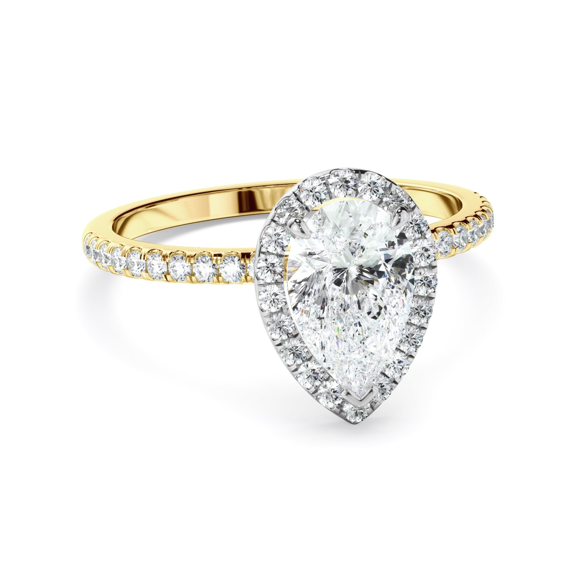 Pear Cut Diamond Halo Engagement Ring With Pave Band