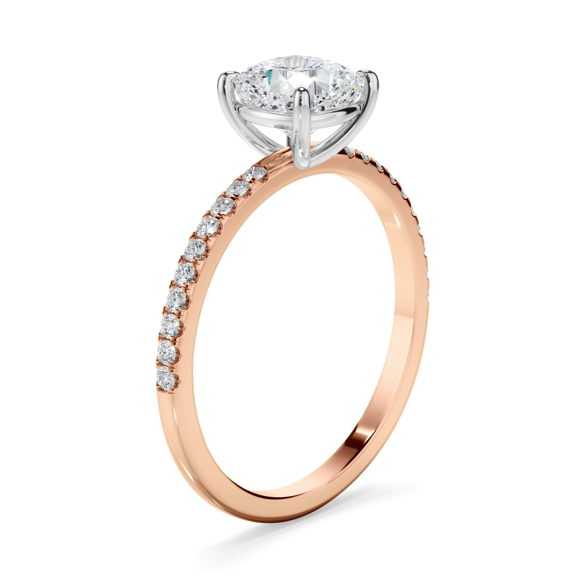 Cushion Cut Diamond Solitaire Engagement Ring With Pave Band