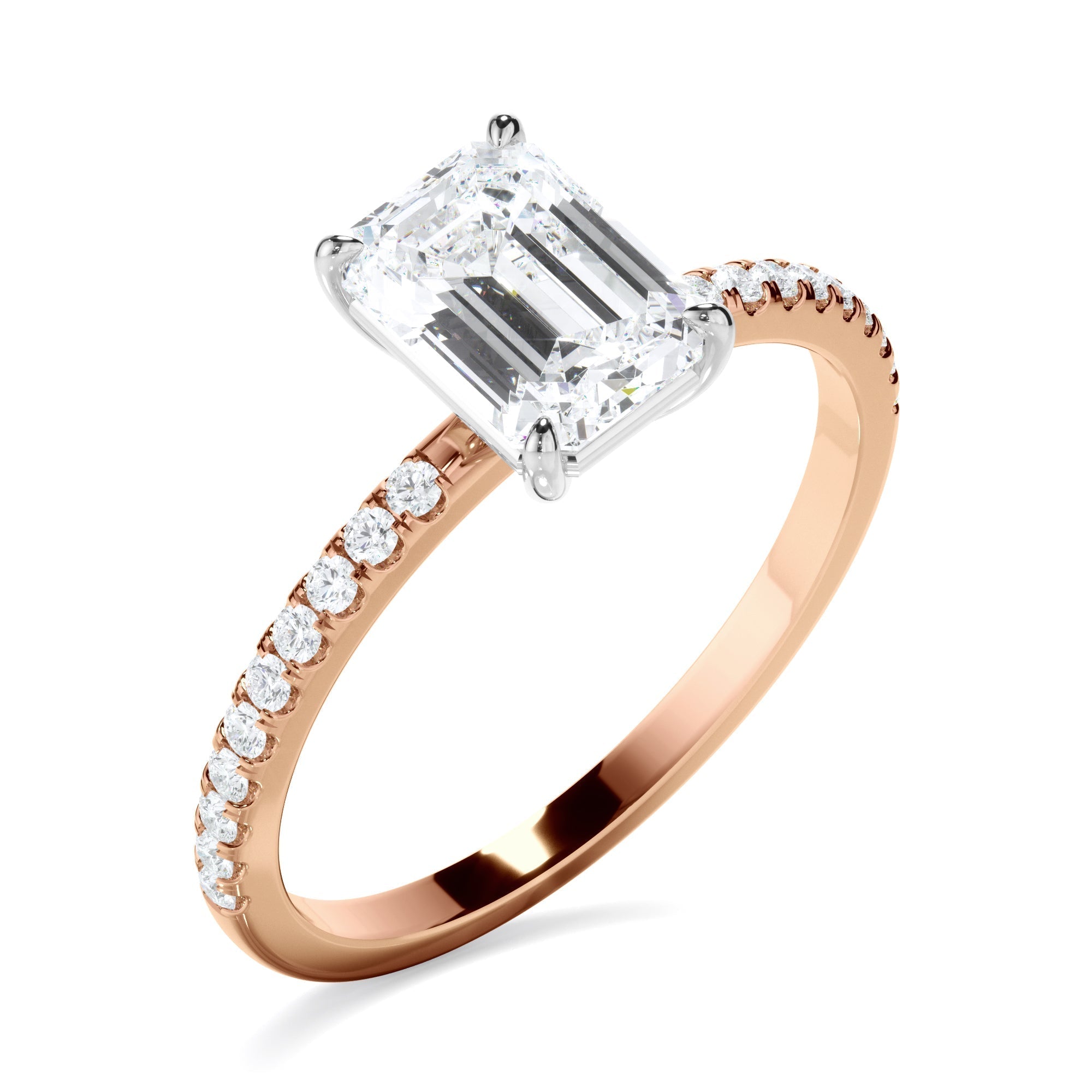 Emerald Cut Diamond Solitaire Engagement Ring With Pave Band