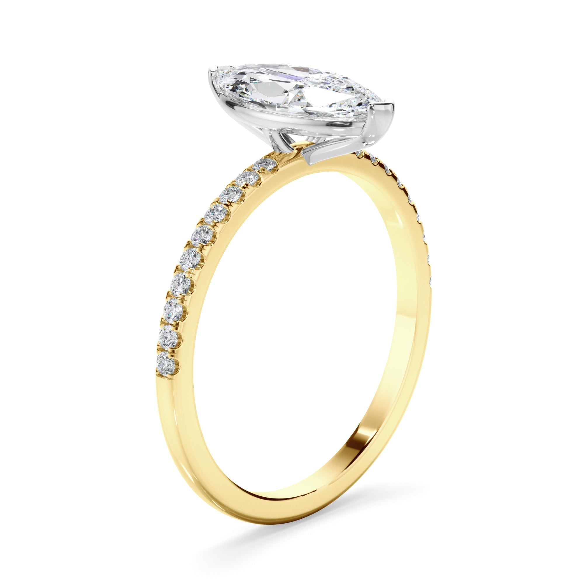 Marquise Cut Diamond Solitaire Engagement Ring With Pave Band