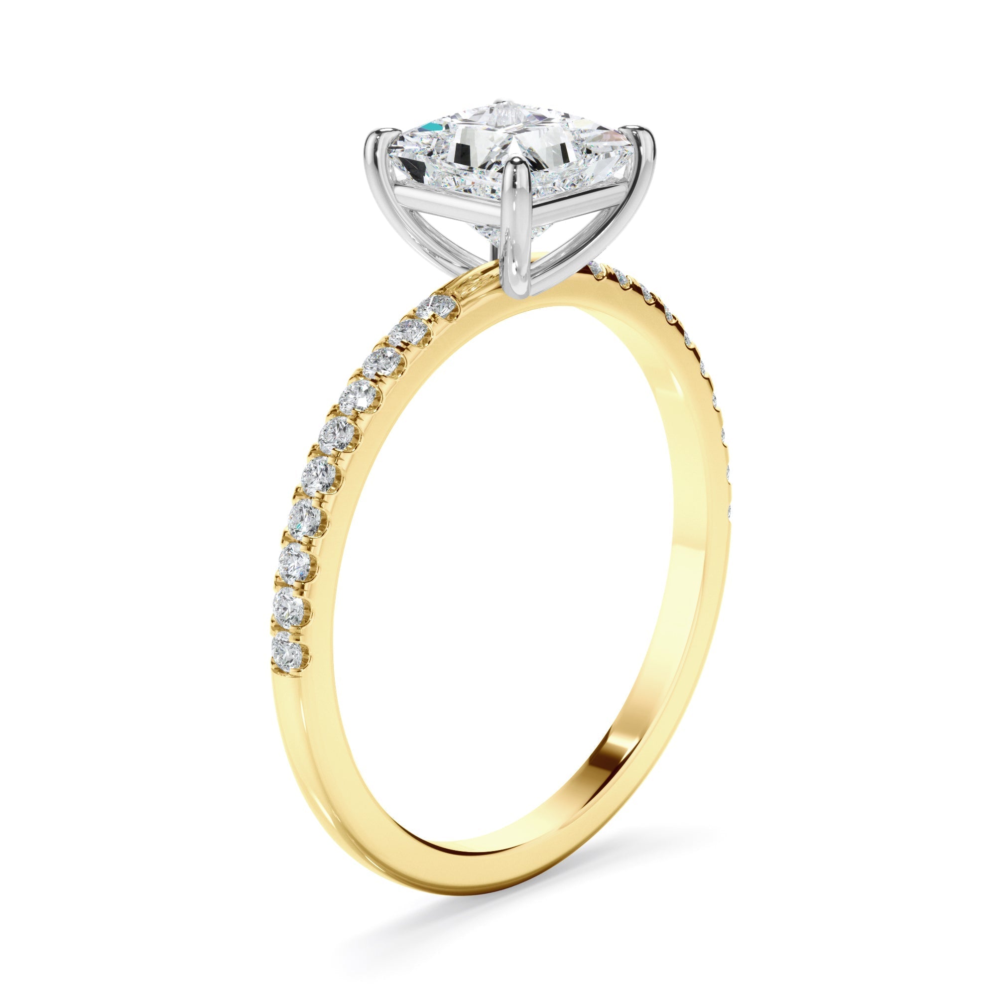 Princess Cut Diamond Solitaire Engagement Ring With Pave Band