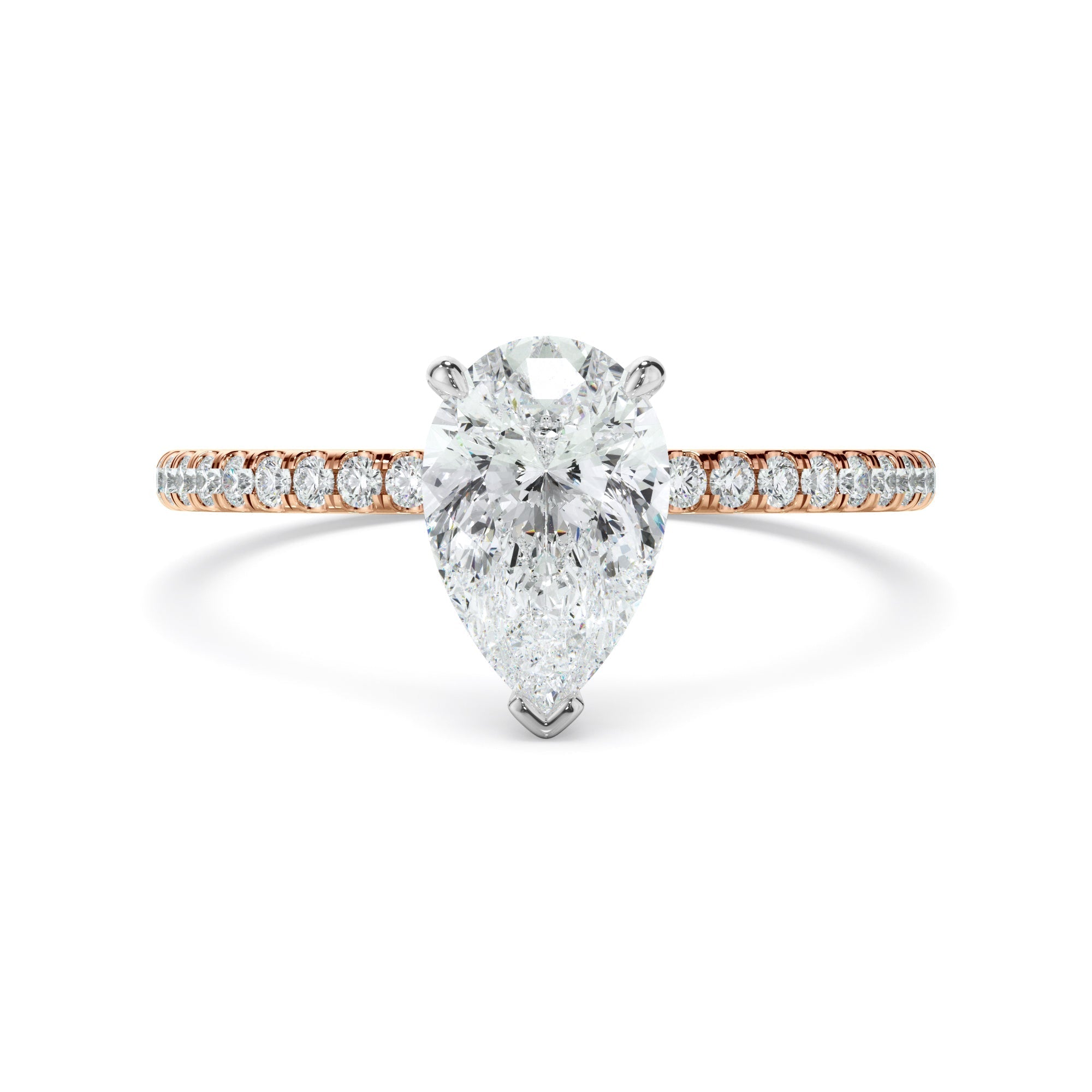 Pear Cut Diamond Solitaire Engagement Ring With Pave Band