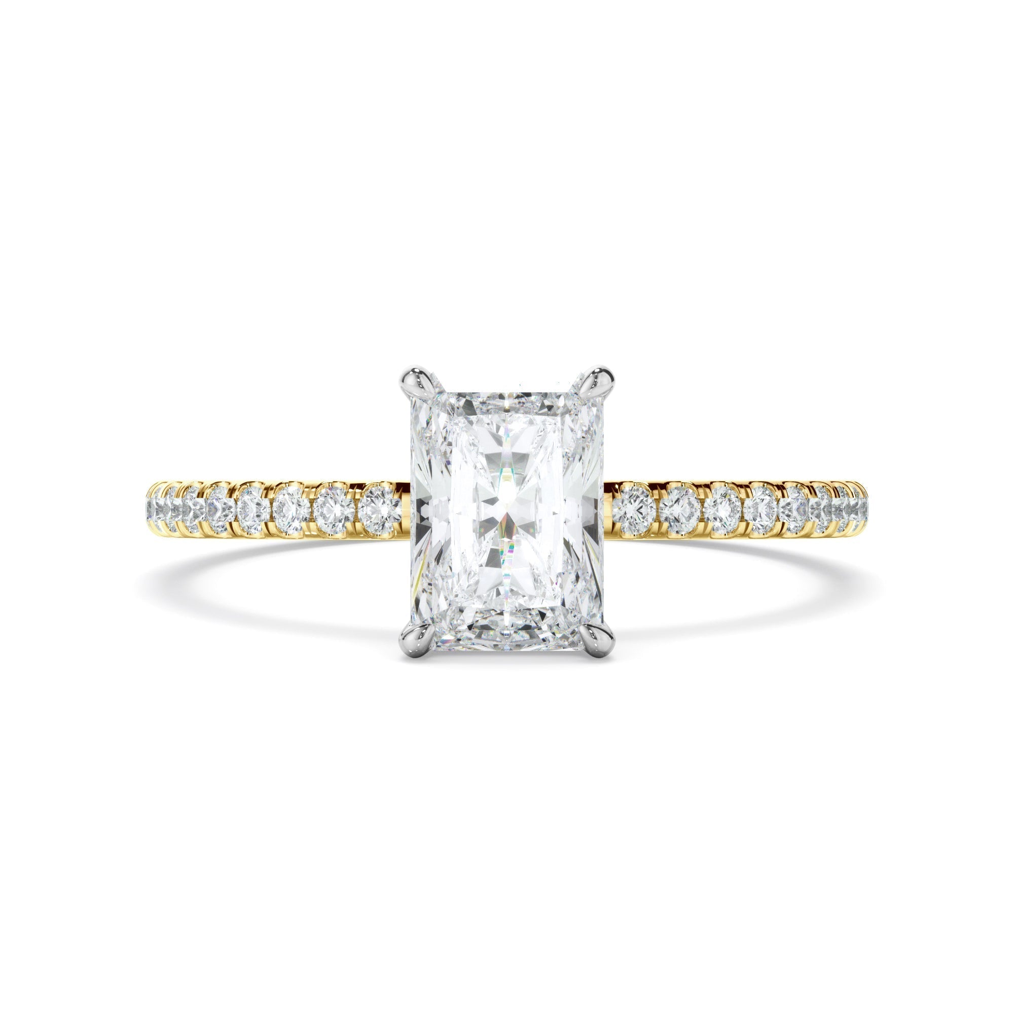 Radiant Cut Diamond Solitaire Engagement Ring With Pave Band