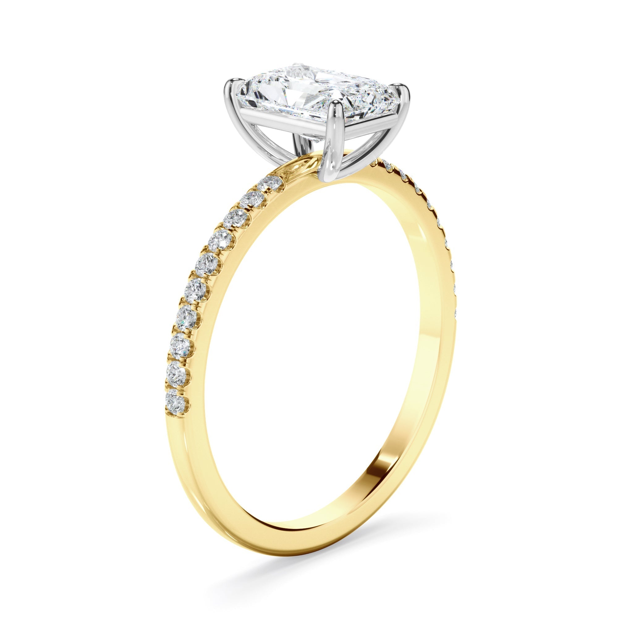 Radiant Cut Diamond Solitaire Engagement Ring With Pave Band