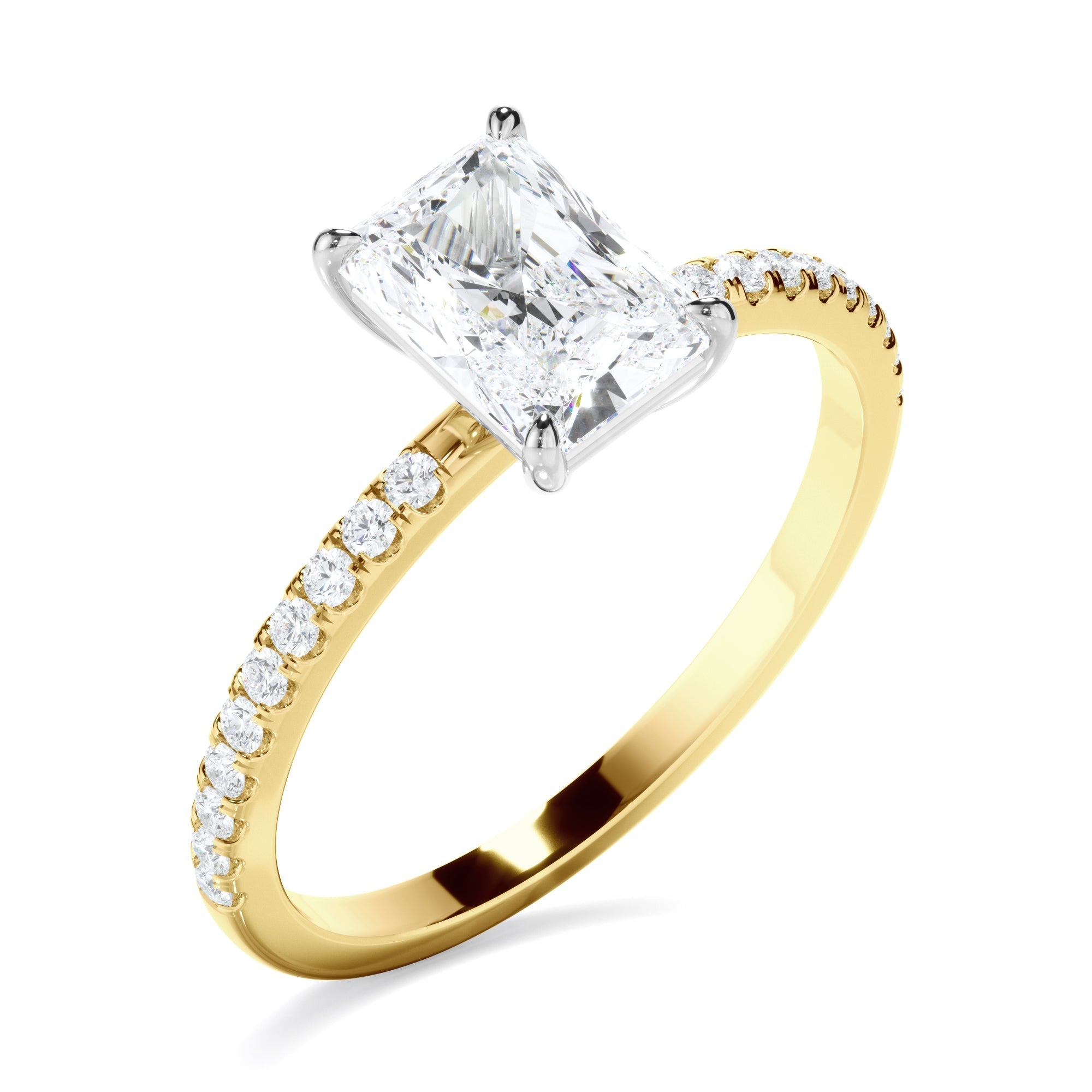 Radiant Cut Diamond Solitaire Engagement Ring With Pave Band