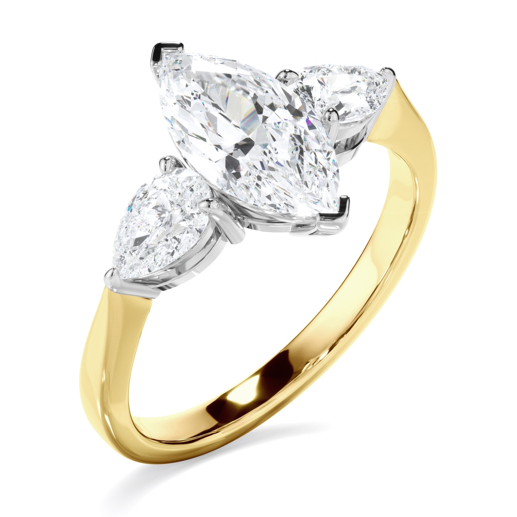 Marquise Cut Diamond Engagement Ring With Pear Cut Diamond Sides