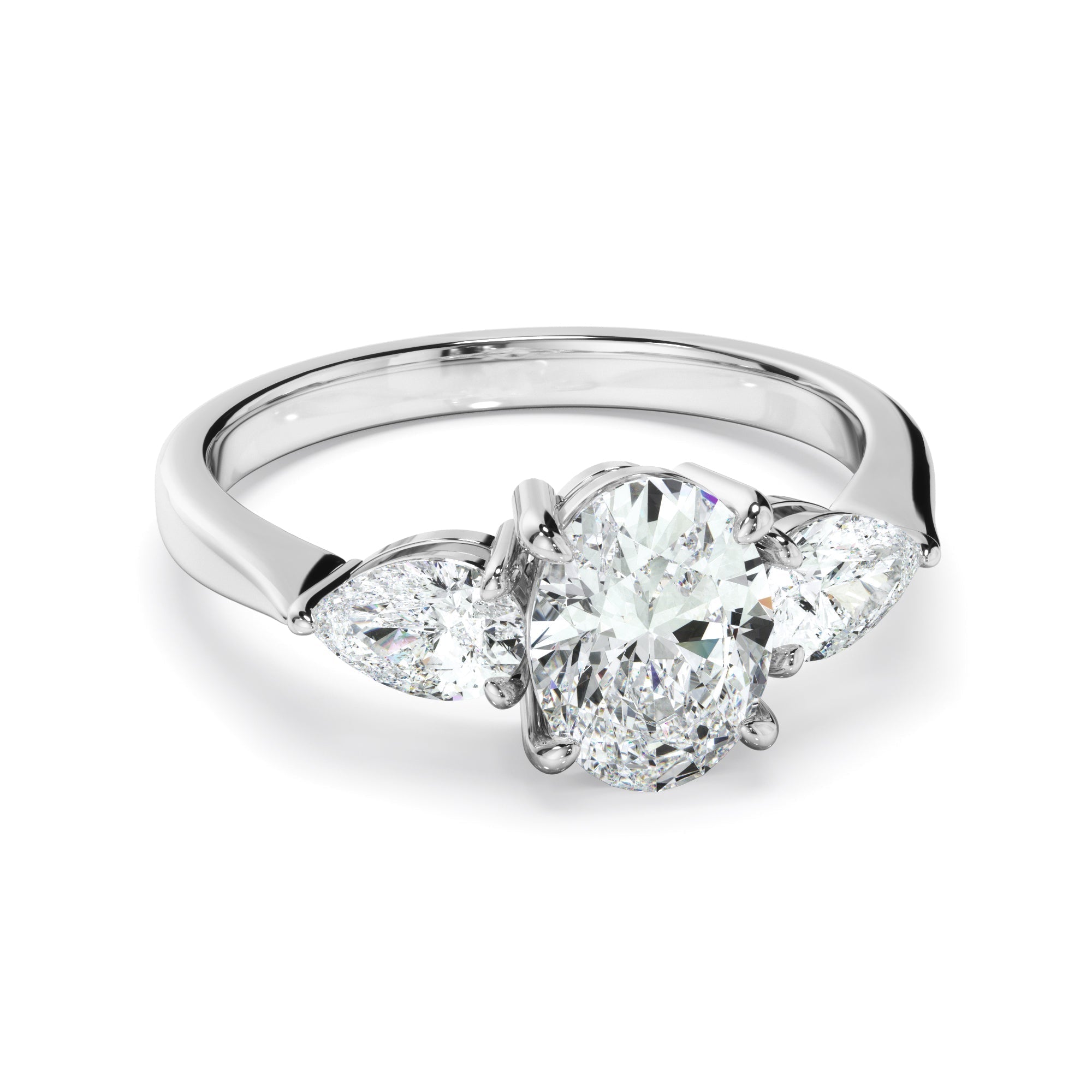 Oval Cut Diamond Engagement Ring With Pear Cut Diamond Sides